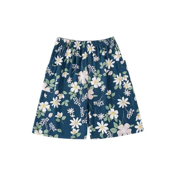 MADALLO Pajama Pants Women's Short Blue Base With Mulberry Flower Design