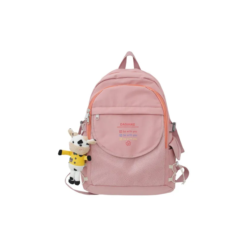 OURFUN Nylon Backpack Regular Unisex Ivory/Black/Pink/Navy Blue-4