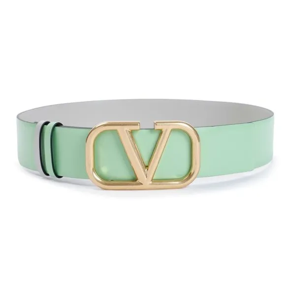 Valentino Badge Design Calfskin Leather Belts Women's Green Width: 4CM-0