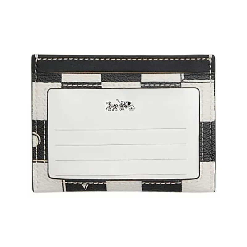 COACH Card Case Artificial Leather With Plastic And Cow Leather Card Holder Mini Women's Black & Chalk White-2