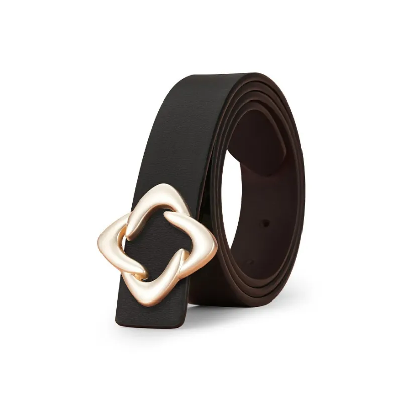 TUCANO Smooth Buckle Cow Leather Belt Casual Fashion Versatile Jeans Belt Leather Belts Women's Width 2.8CM-0