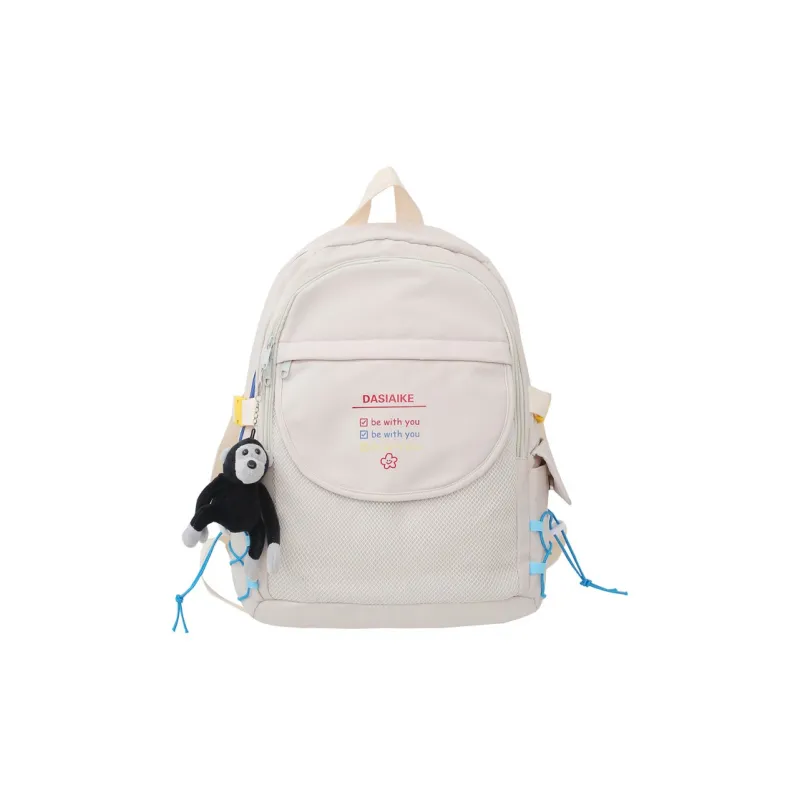 OURFUN Nylon Backpack Regular Unisex Ivory/Black/Pink/Navy Blue-0