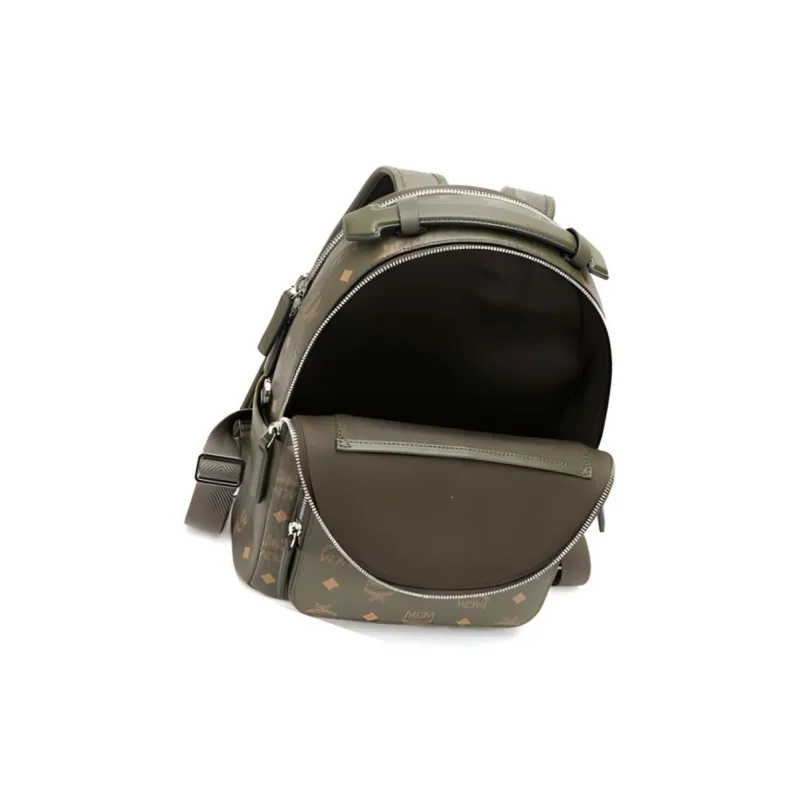 MCM Stark Visetos Canvas Handbag Backpack Small Size Men's Olive Green-4