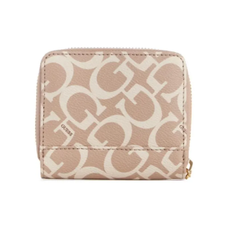 GUESS Coated Canvas Card Holder Wallet Small Size Women's Beige-1