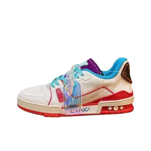 LOUIS VUITTON Trainer Skateboard Shoes Men Low-Top White/Blue/Red