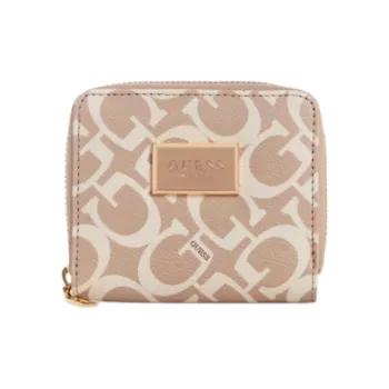 GUESS Coated Canvas Card Holder Wallet Small Size Women's Beige