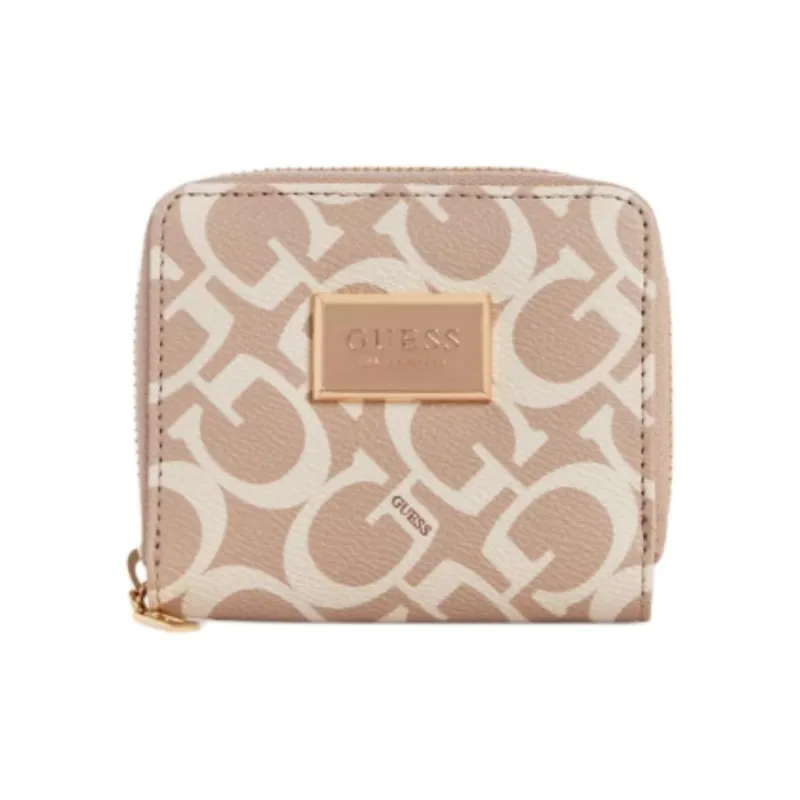 GUESS Coated Canvas Card Holder Wallet Small Size Women's Beige-0