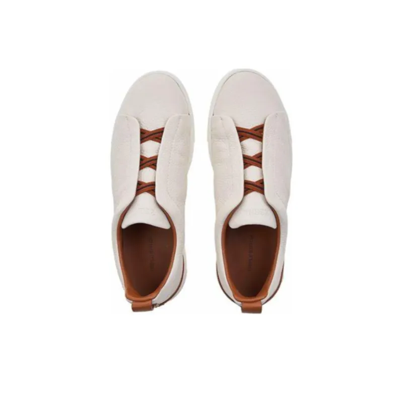 Zegna Deerskin Triple Stitch Off White/Brown-4