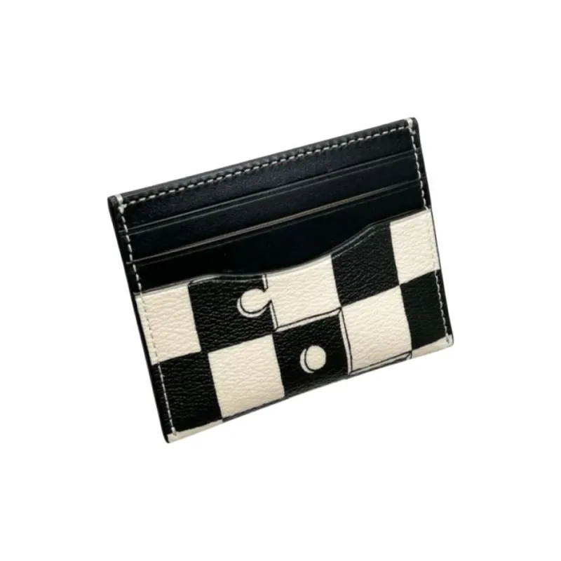 COACH Card Case Artificial Leather With Plastic And Cow Leather Card Holder Mini Women's Black & Chalk White-3
