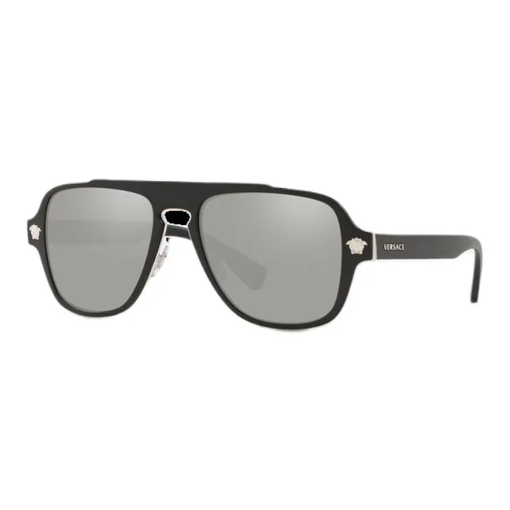 VERSACE Metallic Polyamide Fiber Square Sunglasses Men's Black/Silver/Havana-2