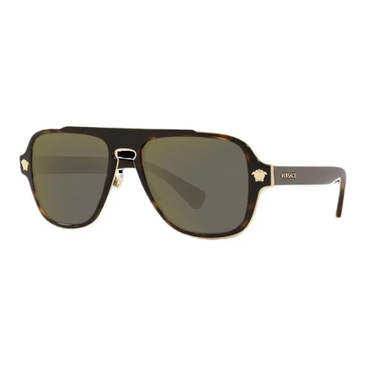 VERSACE Metallic Polyamide Fiber Square Sunglasses Men's Black/Silver/Havana-4