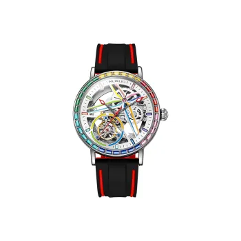 MUKUO Cool Play Collection Automatic Mechanical Movement Silicone Strap Watch Men's Watches Cut Out Dial