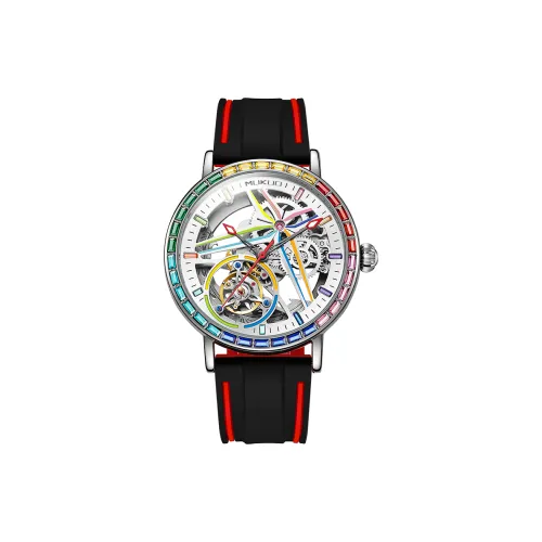 MUKUO Cool Play Collection Automatic Mechanical Movement Silicone Strap Watch Men's Watches Cut Out Dial