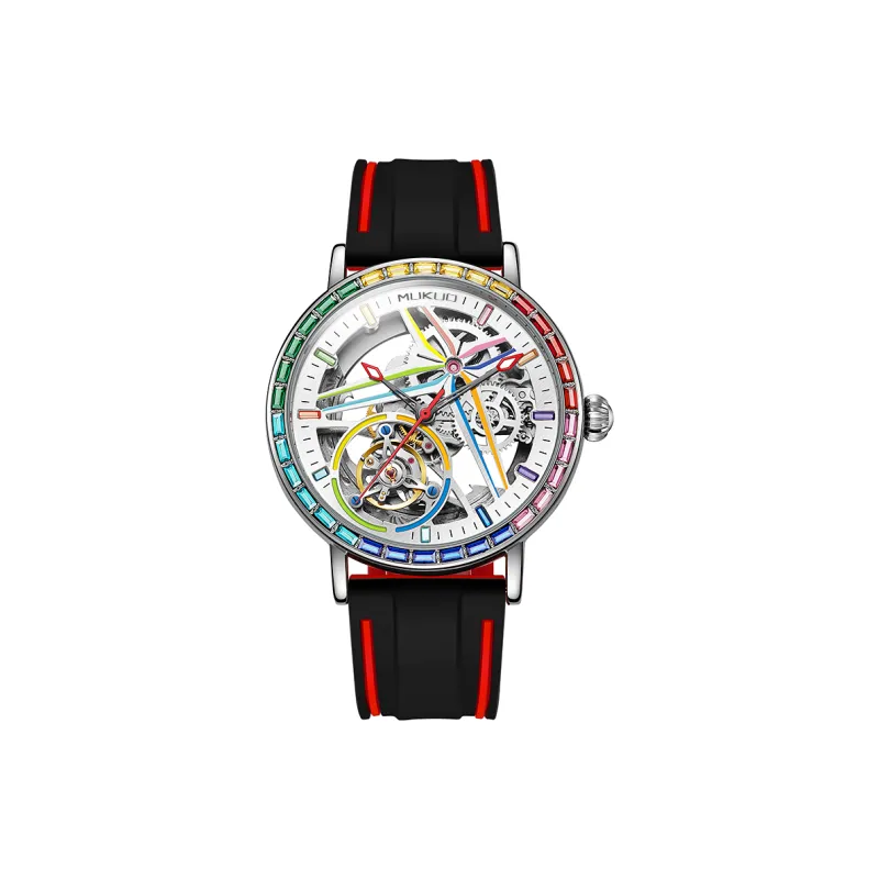 MUKUO Cool Play Collection Automatic Mechanical Movement Silicone Strap Watch Men's Watches Cut-Out Dial-0