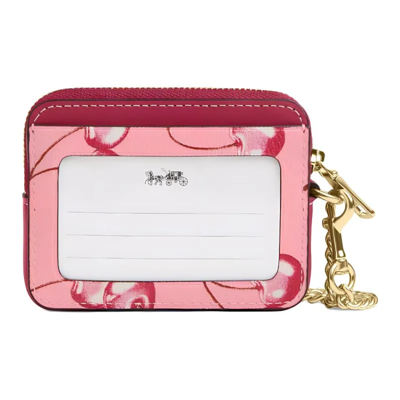 COACH Card Case Coated Canvas With Smooth Leather Card Holder Mini Women's Blossom Pink & Bright Purple-1