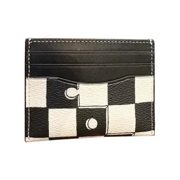 COACH Card Case Artificial Leather With Plastic And Cow Leather Card Holder Mini Women's Black & Chalk White
