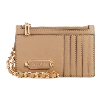 GUESS Artificial Leather Card Holder Wallet Women's Beige