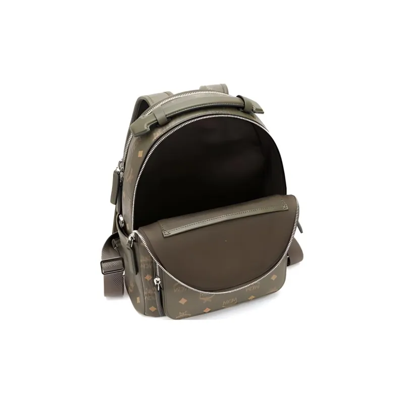MCM Stark Visetos Canvas Handbag Backpack Small Size Men's Olive Green-3