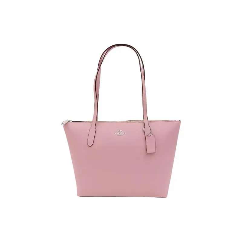 COACH Zip Top Tote Cross Grain Leather Handbag, Shoulder Bag Women's Pink-3