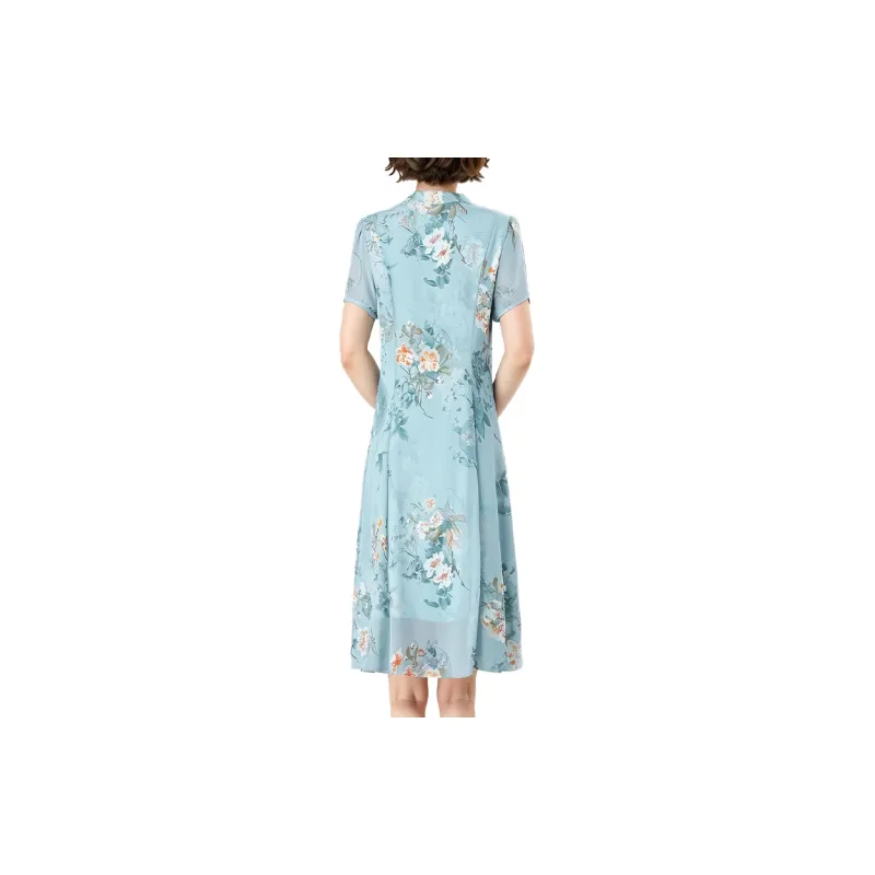 Mapping Short Sleeved Dresses Women's Blue-1