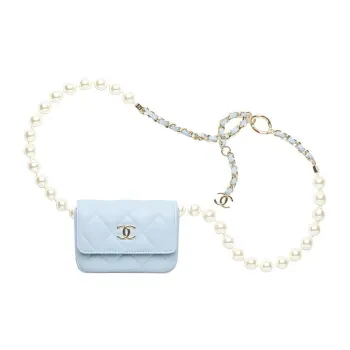 CHANEL Sheepskin Fanny Pack Women's Baby Blue Sky Blue