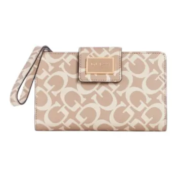 GUESS Coated Canvas Card Holder Wallet Women's Beige