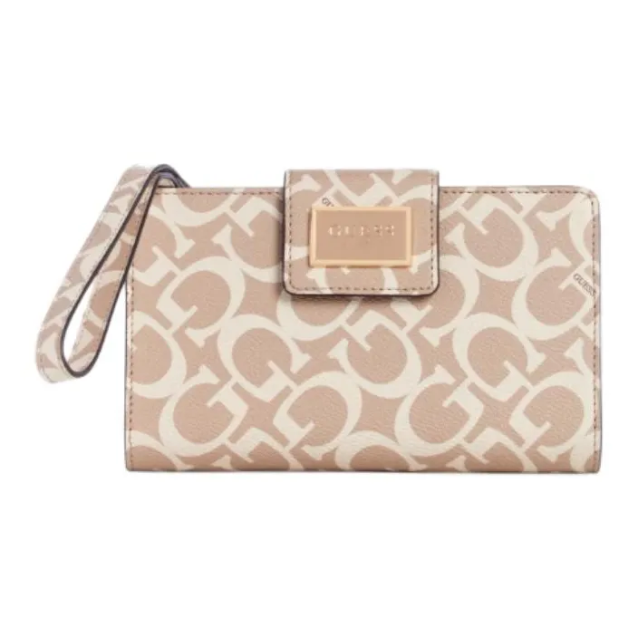 GUESS Coated Canvas Card Holder Wallet Women's Beige-0