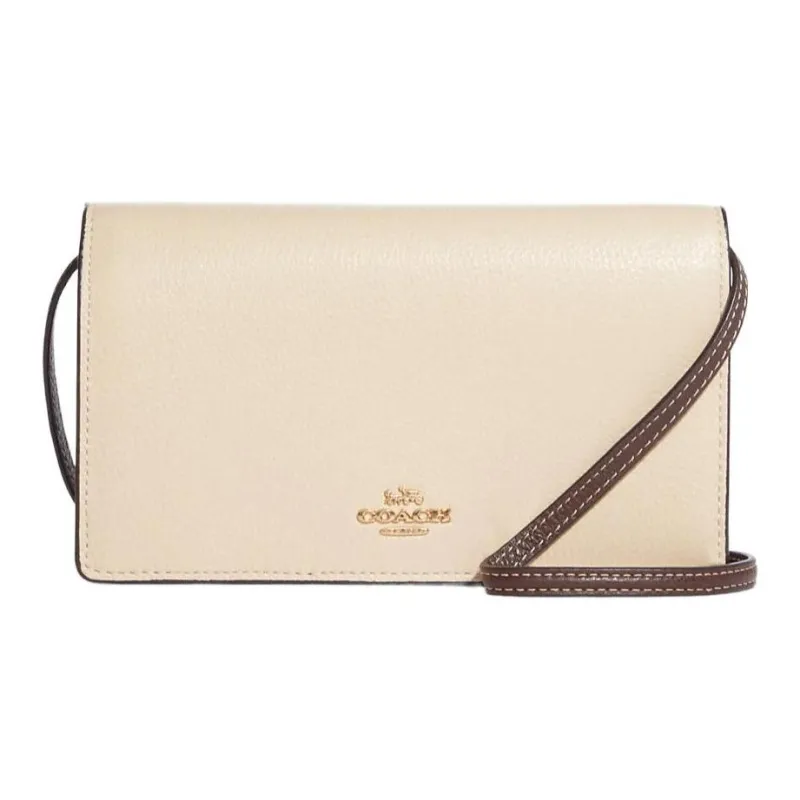 COACH Anna Refined Pebble Leather Handheld Shoulder Bag, Crossbody Bag Trumpets Women's Ivory White-0