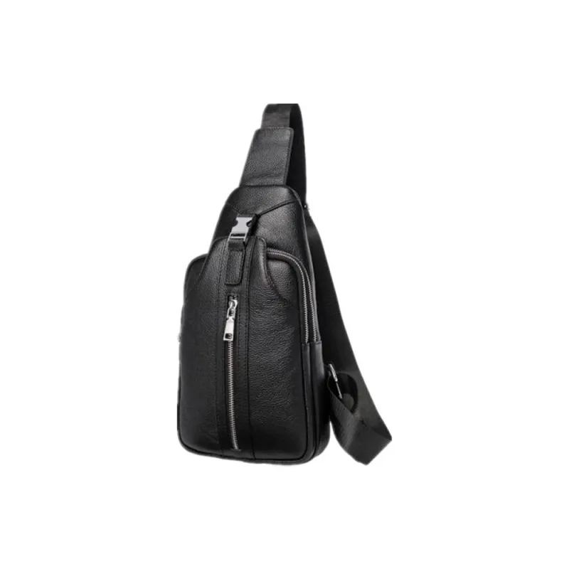 DOSRFINI Top Grain Cow Leather Casual Business Commute Multicolor Sling Bag Regular Men's Black/Brown-2