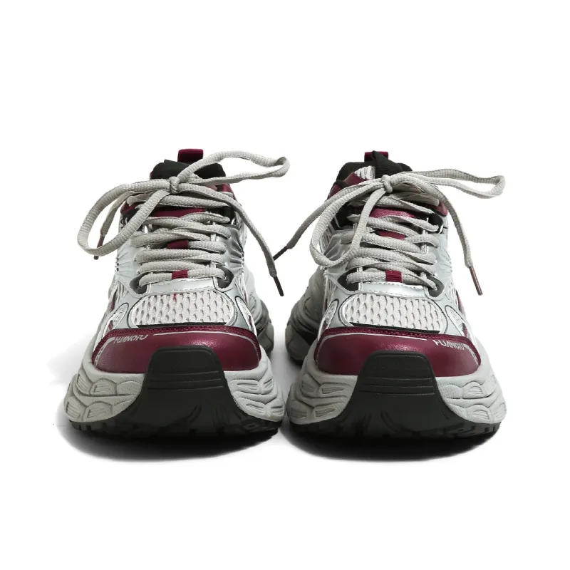 HUANQIU Low Top Chunky Sneakers Women's Burgundy-3
