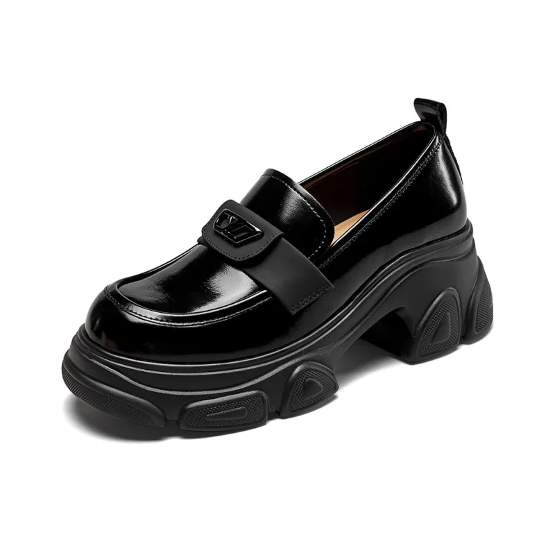YEARCON Women's 2024 Fall New Arrival Campus Style Chunky Heel Platform Height Increasing Fashion Loafers-1