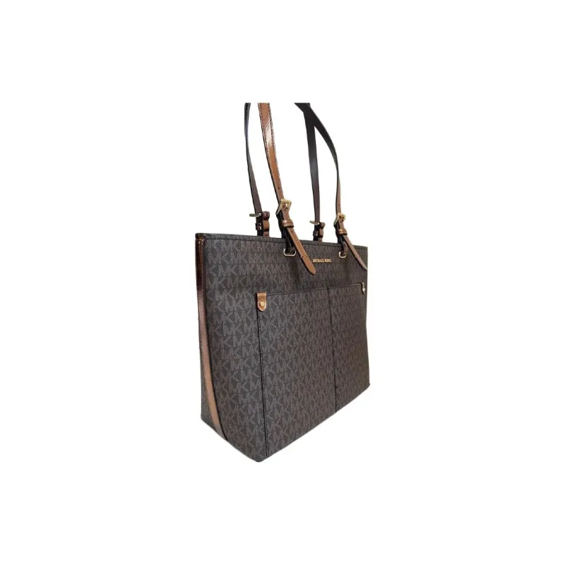 MICHAEL KORS Jet Set Travel Canvas Tote Bag Shopping Bag Crossbody Handbag Medium Size Unisex Mocha-2