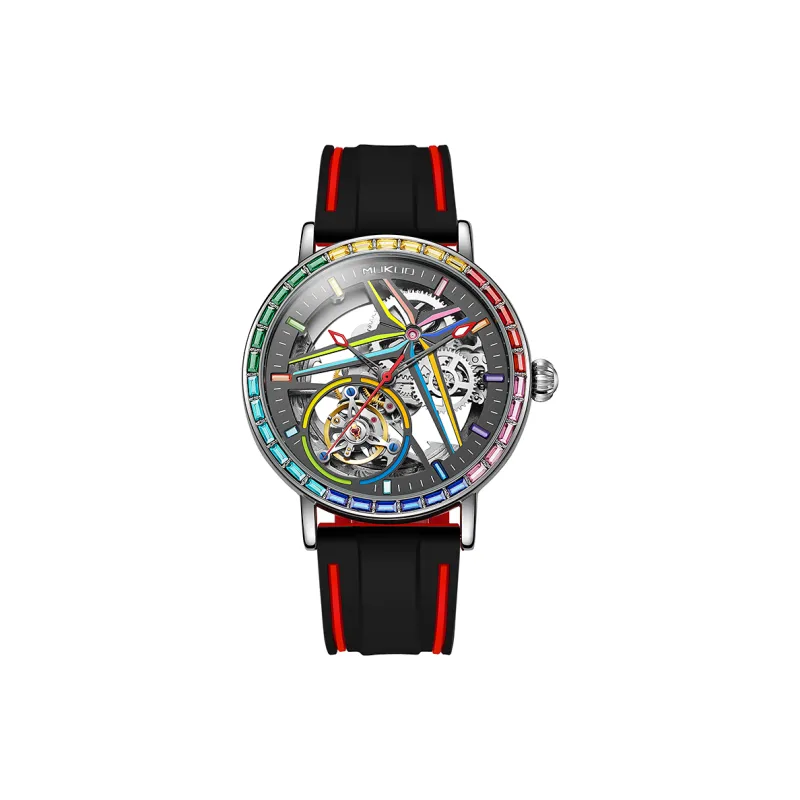 MUKUO Cool Play Collection Automatic Mechanical Movement Silicone Strap Watch Men's Watches Cut-Out Dial-2