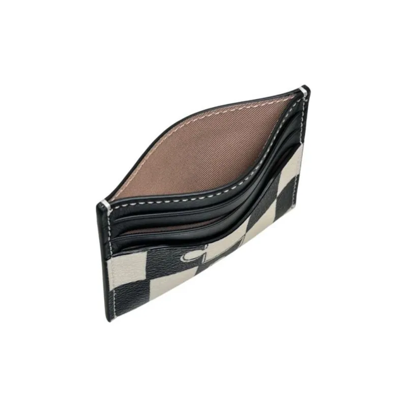 COACH Card Case Artificial Leather With Plastic And Cow Leather Card Holder Mini Women's Black & Chalk White-4