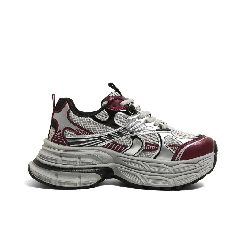 HUANQIU Low Top Chunky Sneakers Women's Burgundy-1