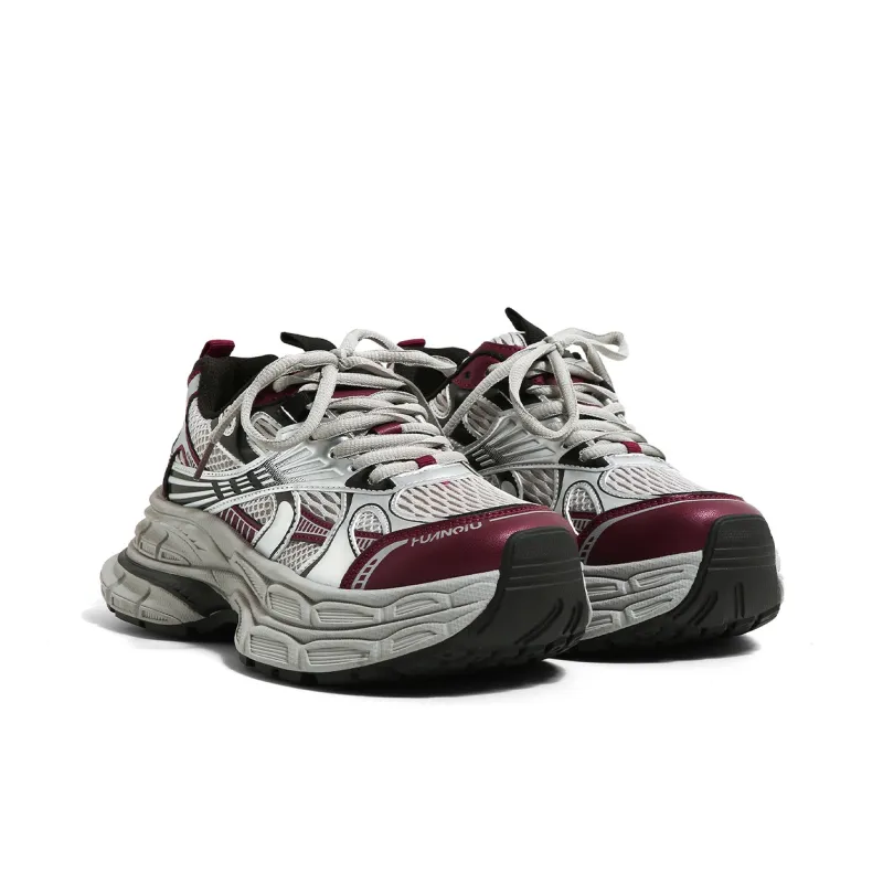 HUANQIU Low Top Chunky Sneakers Women's Burgundy-2