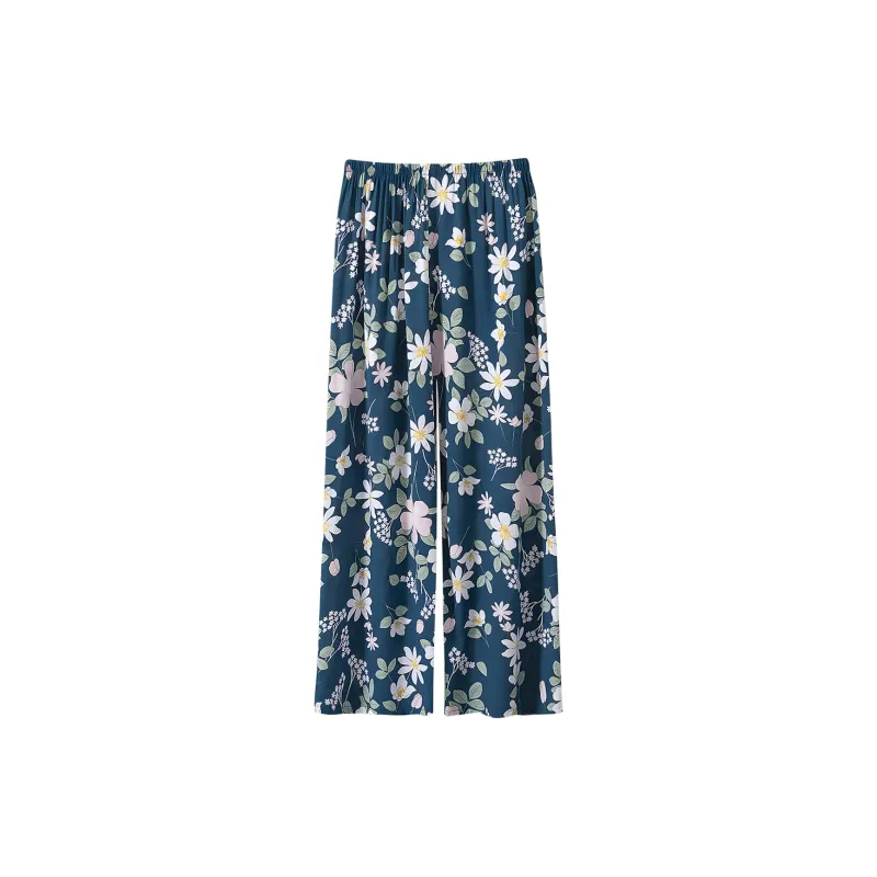 MADALLO Pajama Pants Women's Blue Background Mulan Flower-0