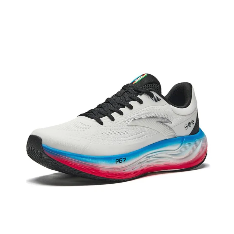 Anta Abrasion Resistant Low Top Long Distance Running Shoes Men's White Blue Red-1