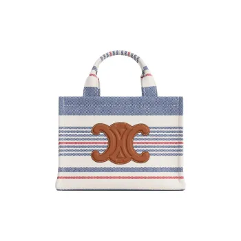 CELINE Cabas Thais Textile Shoulder Bag Crossbody Bag Handbag Small Size Women's White & Blue
