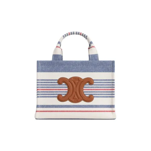 CELINE Cabas Thais Textile Shoulder Bag Crossbody Bag Handbag Small Size Women's White & Blue