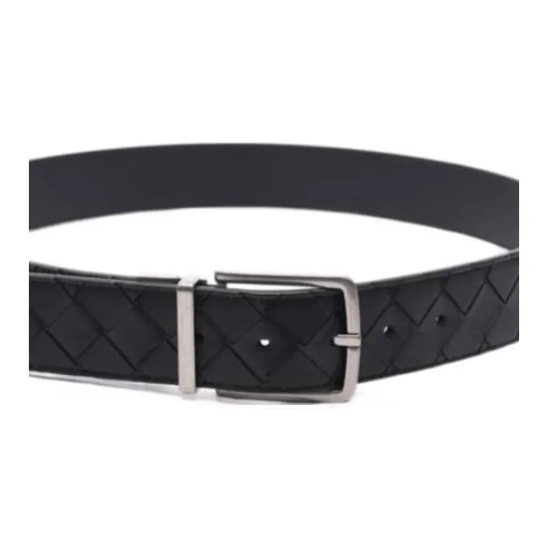 Bottega Veneta Woven Detail   Leather Belts Men's Black-2