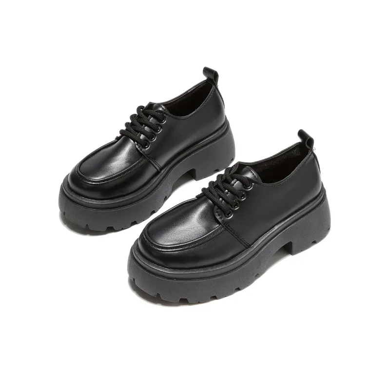 Komanic Ballet Flats Casual Single Shoes Medium Heel Women's Black-11