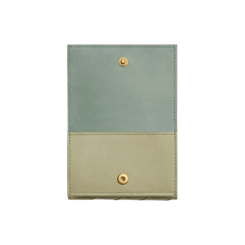 Bottega Veneta Intrecciato Lambskin Wallet Mini Women's Travertine & New Sauge-2