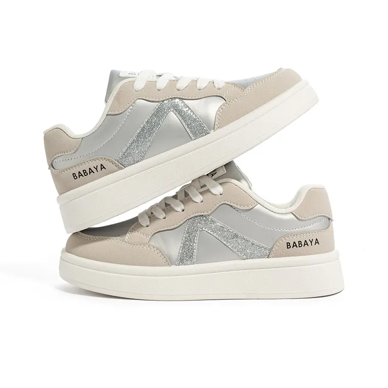 BABAYA KIDS Slip Resistant And Breathable Low Top Skateboard Shoes Women's Silver-5
