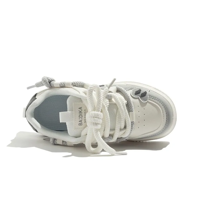 MEAKKEA Wear-resistant And Lightweight Low-Top Skateboard Shoes Women's White Pink-3
