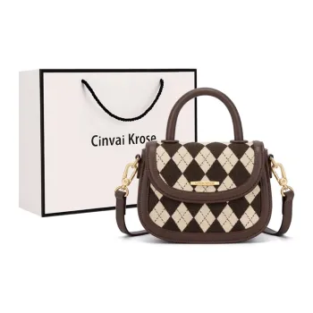 Simvay Clos Fabric With Synthetic Leather Handbag Small Size Women's Ecru & Yellow/Coffee