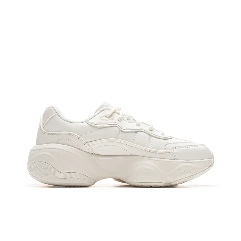 LiNing Honey Cushioned Wear Resistant Height Increasing Low Top Running Shoes Women's Mist White-1