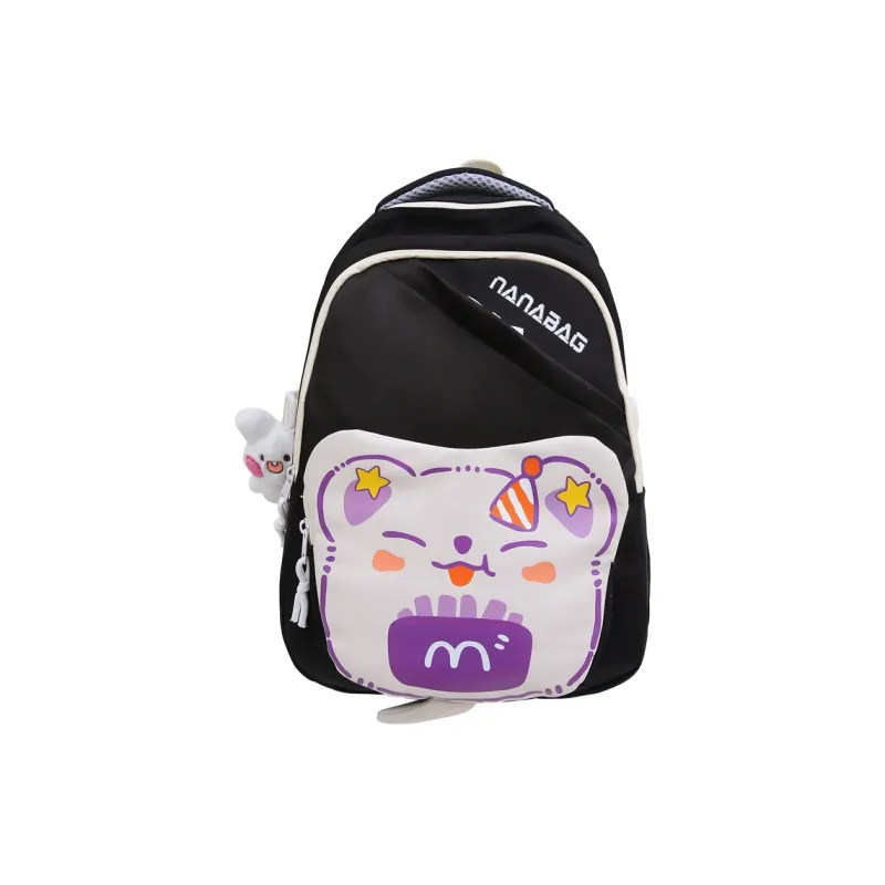 Rainbow Girl Nylon Backpack Black/White & Red/White & Green/Purple/Brown-0