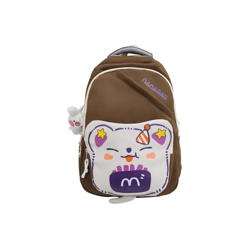 Rainbow Girl Nylon Backpack Black/White & Red/White & Green/Purple/Brown-11