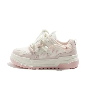 MEAKKEA Wear resistant And Lightweight Low Top Skateboard Shoes Women's White Pink